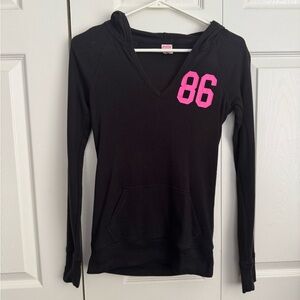 Victoria's Secret Black Fitted Hoodie with Pink Graphic